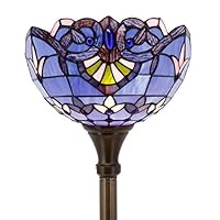 Tiffany Style Torchieres Floor Lamp Table Desk Standing Lighting Blue Purple Baroque Wide 12 Tall 66 Inch Lavender Stained Glass Lampshade for Living Room Bedroom Antique Set S003C WERFACTORY