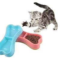 TeDUnaxxme Bone Pet Double Bowl Anti Slid Dog Puppy Cat Kitten Food Feeder Water Container - Random Color