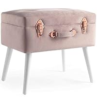 Beautify Pearlized Pink Velvet Storage Stool Trunk Organizer - Ottoman Storage Footstool Pouffe with Rose Gold Clasp and Handle