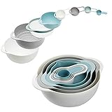 Plastic Mixing Bowls - Multicolored Mixing Bowl Set of 8, Nest for Easy Storage, inculding Measuring Cups, Colander, Sifter, Large Bowl, Great for Cooking and Baking, BPA Free