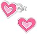 Hypoallergenic Sterling Silver Two Tone Pink Heart Stud Earrings for Kids (Nickel Free)