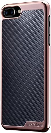 Chrome iPhone 7 Protective Shiny Case [monCarbone Classic Carbon Fiber] Lens Protection, Slim Perfect Fit, Thin [Durable Resistant Hard Case] Easy Grip Mirror Rose Gold
