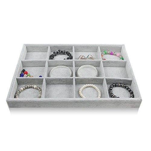 Bocar grey velvet 12 compartment jewelry display showca…