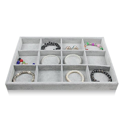 BOCAR Grey Velvet 12 Compartment Jewelry Display Showcase Organizer Holder for Necklace Bracelet Ring Earring (GP-12G)