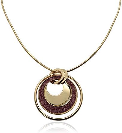 XS Accessories Open Disc Pendant Necklace in Pink & Gold, Light Blue & Silver, Blue & Silver or Black & Silver for Women