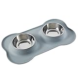 Airisland Stainless Steel Spill Proof Dog Bowl Cat Feeding Station with No Spill No Skid Gray Silicone Mat 24oz Pet Feeder Puppy dishes for Small and Medium Dogs Cats and Pets