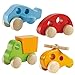 Hape Wooden Cars Infant Toys Wooden Toy Cars Airplane Truck and Helicopter Baby Wooden Toys, Tummy Time Push Toys Wooden Toddler Toys (4 Vehicles)