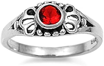 Letter Fashion Silver Baby Round Ruby CZ Solitaire Ring Solid 5mm Sizes 1-5
