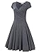 MISSKY Women Short Sleeve V Neck Gray Knee Length Elegant Slim Swing Dress (M