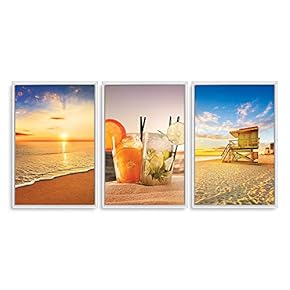 Framed Canvas Wall Art - Romantic Beach - Canvas Prints Home Artwork Decoration for Living Room,Bedroom - 16"x24"x3 Panels