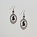 Black Cat Cameo In Silver Finish Frame Dangle Earrings with Black Bead