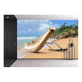 Fishing Boats Resting on Empty Beach in Sri Lanka - Removable Wall Mural | Self-Adhesive Large Wallpaper - 66x96 inches