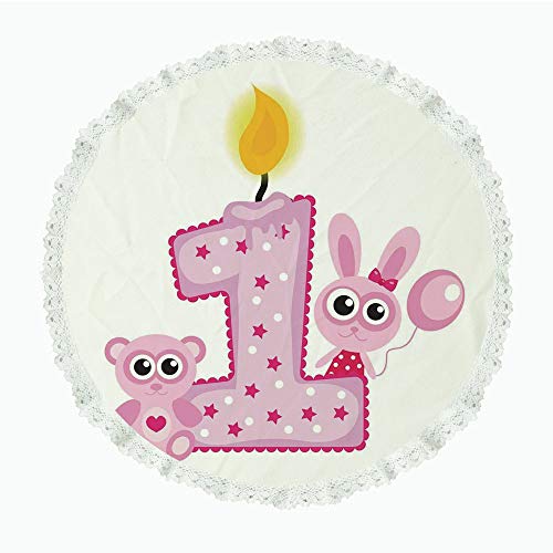 Iprint 70 Round Polyester Linen Tablecloth 1st Birthday