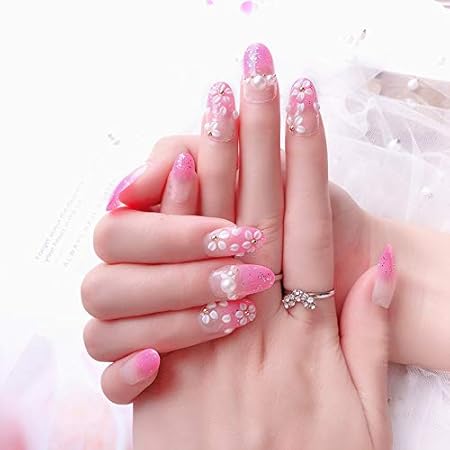 Amazon 花嫁ネイル 手作りネイルチップ 和装 ネイル 24枚入 結婚式 パーティー 二次会など フレンチネイルチップ 小さな花の装飾 3 Mallnoo ネイルチップ 通販