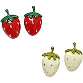 SEVENSTONE 2 pairs of gold Cute Red Strawberry Stud Earrings White Enamel Strawberry Earring Jewelry for Women Girls