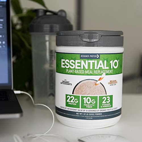 Designer Protein Essential 10, Belgian Chocolate, 1.32 Pound, Plant Based Meal Replacement Protein Powder