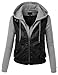 MBJ Womens Faux Leather Zip Up Moto Jacket with Hoodie
