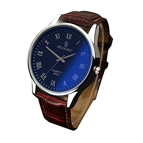 Charm Quartz Wrist Watch for Men, SENORS Brown PU Leather Strap,30M Waterproof, Simple Dial 40MM Diameter