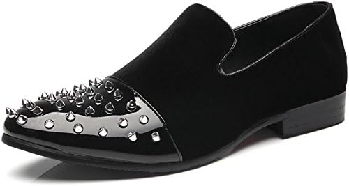 Men's Casual Suede Slip-on Loafers Modern Rivet Dress Shoes Classic Wingtip Leather Shoes Black Moccasins (9.5)