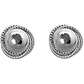 DIAMANTIO 18K Gold Plated Silver Round Stud Earrings with Dome Design – Vintage Retro Statement Earrings for Women