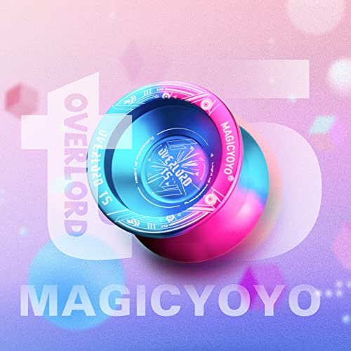 YOSTAR Yoyo Professional Unresponsive Yo-yo T5 Plus Overlord, Aluminum Alloy Metal Yo yo, Enter Level Trick yoyo for Beginner, with 6 Yoyo Strings, Yo-Yo Bag, Glove (Blue Pink Gradient )