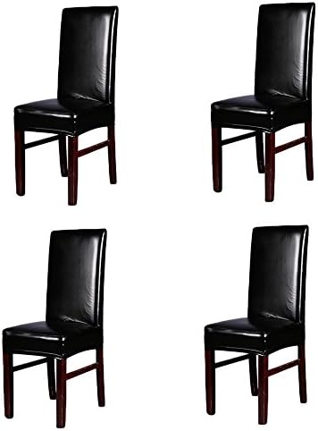 Dining Chair Covers , Solid Color PU Leather Stretch Waterproof Chair Protector Covers For Dinging Living Room Chair (4, A)
