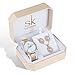 Women Watch Sets Quartz Wrist Watches with Rose Gold Earring and Necklace 3 Sets for Christmas Gifts