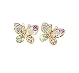 UNKE Women Girls Hollow Out Multicolour Crystal Shiny Rhinestone Butterfly Ear Stud Hook Earrings