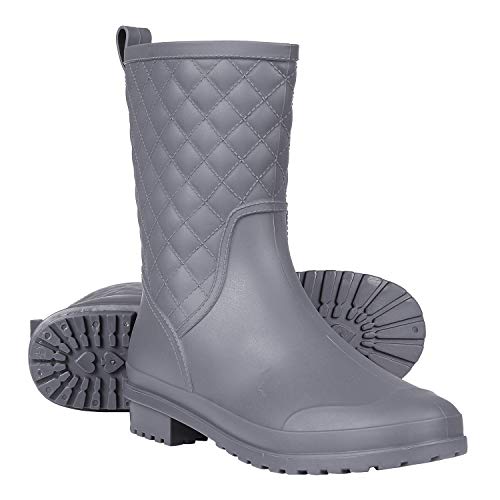 Women's Mid Calf Rain Boots Waterproof Lightweight Garden Shoes Grey - Thumbnail 2