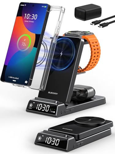 Wireless Charger for Samsung, Magnetic Charging Station mag Safe 3 in 1 for Samsung Galaxy Z Fold/Flip 7/S26 Ultra/S25, Foldable Charger for Galaxy Watch Ultra/8, Galaxy Buds 4 Pro (Black)