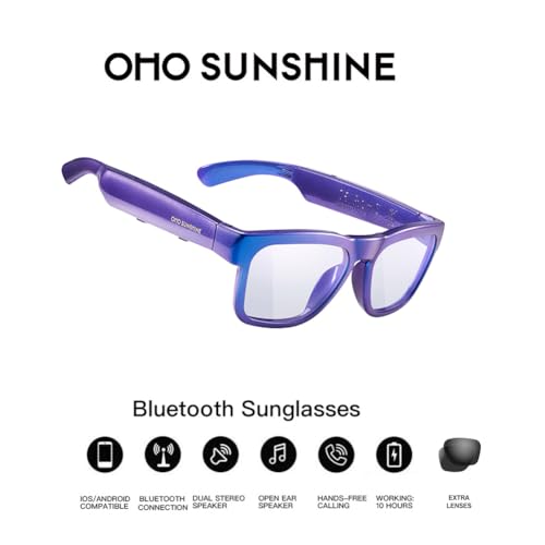 OhO Bluetooth Glasses,Voice Control and Open Ear Style Smart Glasses to Listen Music and Calls,UV400 Protection Lens