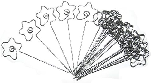 50/Pack Place Card Holder Pick,Flower Shape Wire Clip Photo Metal Clamp For DIY Craft &amp; Gift Making, Picture Note Memo Display Clip Holder(Silver)