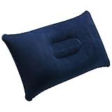 TRIXES Navy Blue Inflatable Camping Pillow Soft Blow-Up Travel Cushion