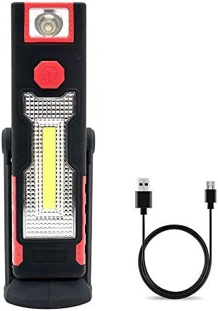 Portable LED Rechargeable Work Light with Adjustable Magnet Base Stand and Hook,Waterproof, Floodlight for Car Repair Camping and Emergency(Red)