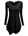 Doublju V-Neck Tunic Handkerchief Longline Tunic T-Shirt Dress Top for Women with Plus Size Black Medium