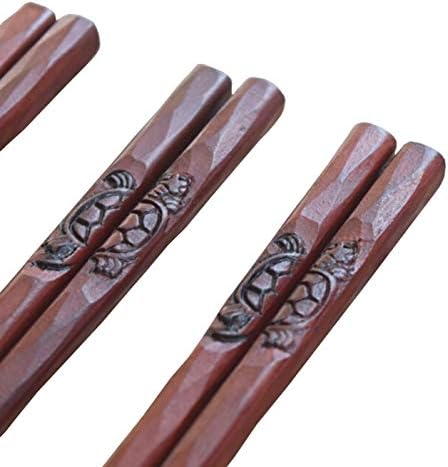 huamaojiancai Useful 1 Pair Chopsticks, Turtle Crane Carved Chopsticks Wooden Non-Slip Sticks Set Gift(None Turtle pattern)