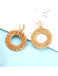 Phalin - Pendientes de mimbre trenzados hechos a mano, estilo bohemio, ligeros, con pajita