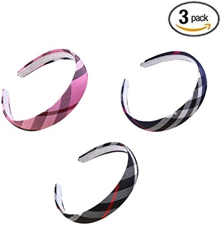 3 Colors Fashion Plaid Wide Headband women Girl Fashion solid Hair accessories (Black1 Black2 Pink )