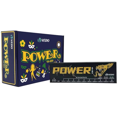 VEDO VD-SK3 Fonte de Alimentação para Pedal de Efeito de Guitarra com 10 Saídas Isoladas (9V, 12V, 18V) Proteção contra Curto-Circuito e Sobrecorrente - Fonte Estável para Pedais de Guitarra 110V-240V