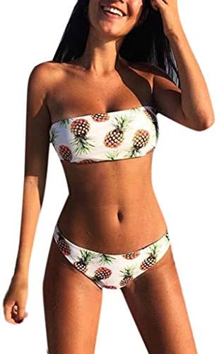 Women's Swimwear Strapless Pineapple Print High Cut Bandeau Bikini Set Two Piece Monokini Beachwear Tube Top