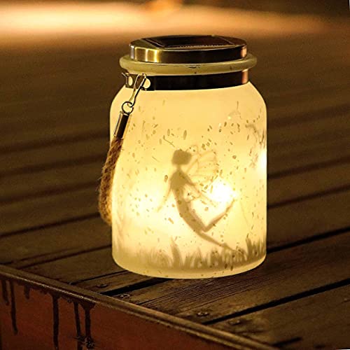 Joyathome Solar Lantern Fairy Lights, Frosted Glass Mason Jar Warm White 20 LED String Lights Outdoor Hanging Decoration for Table Tree Garden Yard