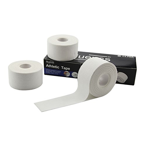 MUEUSS White Athletic Tape Bulk Muscle Support for Knee Wrist Ankles Fingers Breathable Hypoallergenic Sport Tape Athlete & Climbers & Boxing Professional Medical Grade, 1.5" x 15 Yards, 3 Rolls