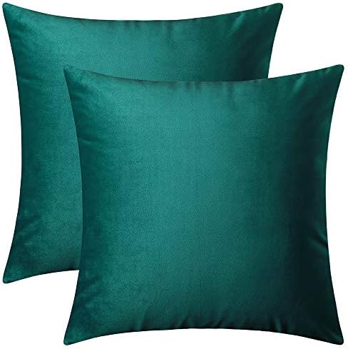 Artcest Set of 2 Decorative Square Velvet Throw Pillow Cases Comfortable Cushion Covers for Sofa Couch and Bed, 20"x20" (Teal)