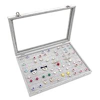 Wuligirl Velvet Clear Lid 100 Slot Ring Display Box Stackable for Jewelry Earring Rings Organizer Case Holder Tray Storage Showcase Lockable Dustproof (100 Slot Rings)