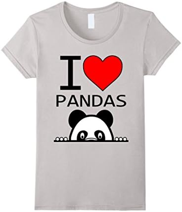 I Love Pandas Shirt, I Heart Pandas - Female Small - Silver