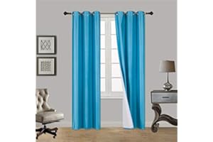 GENERIC 2 Piece Faux Silk Window Blackout Curtain Solid Pattern with Bronze Antique Grommet Energy Efficient Adam Size 63" 84" 95" and 108" Long (84" Standar, Aqua)