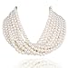 Kalse 7 Layers Strands Simulated Pearl White Beads Short Choker Necklace (Updated clasp style)
