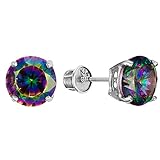 14k White Gold 6mm Rainbow Mystic Round Cubic Zirconia Basket Children Screwback Baby Girls Earrings