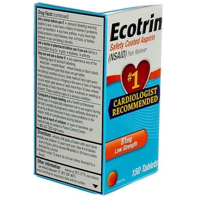 ECOTRIN LOW STRENGTH SAFETY COATED ASPIRIN | NSAID | 81MG | 150 TABLETS (3 PACK)