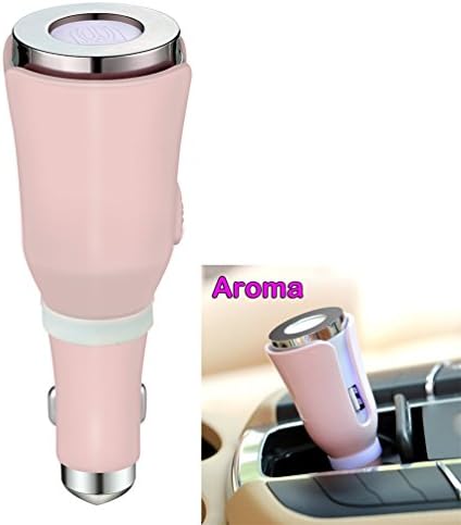 YJY Car Waterless Aromatherapy Diffuser with USB Car Charger for iPhone Samsung, Car Essential Oil Diffuser Air Purifier Freshener, Plug is Safety Hammer(Pink)